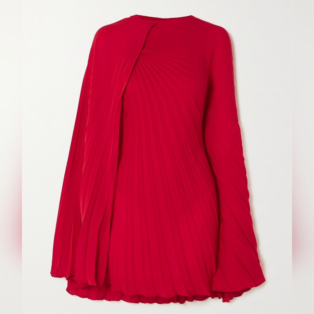 VALENTINO PLEADED DRESS WITH CAPE.